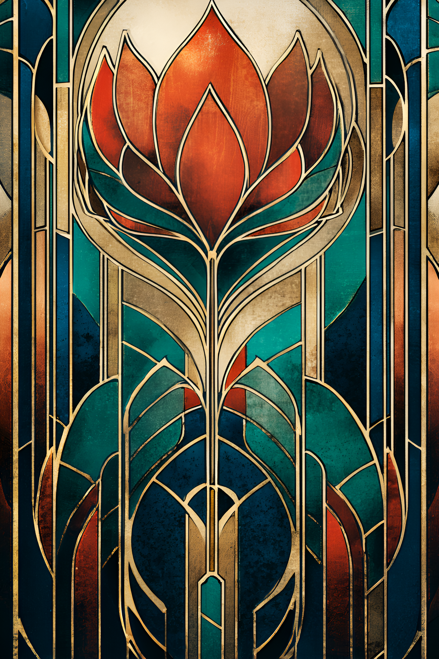 Poster de décoration murale vitrail art déco affiche contemporaine florale solaire