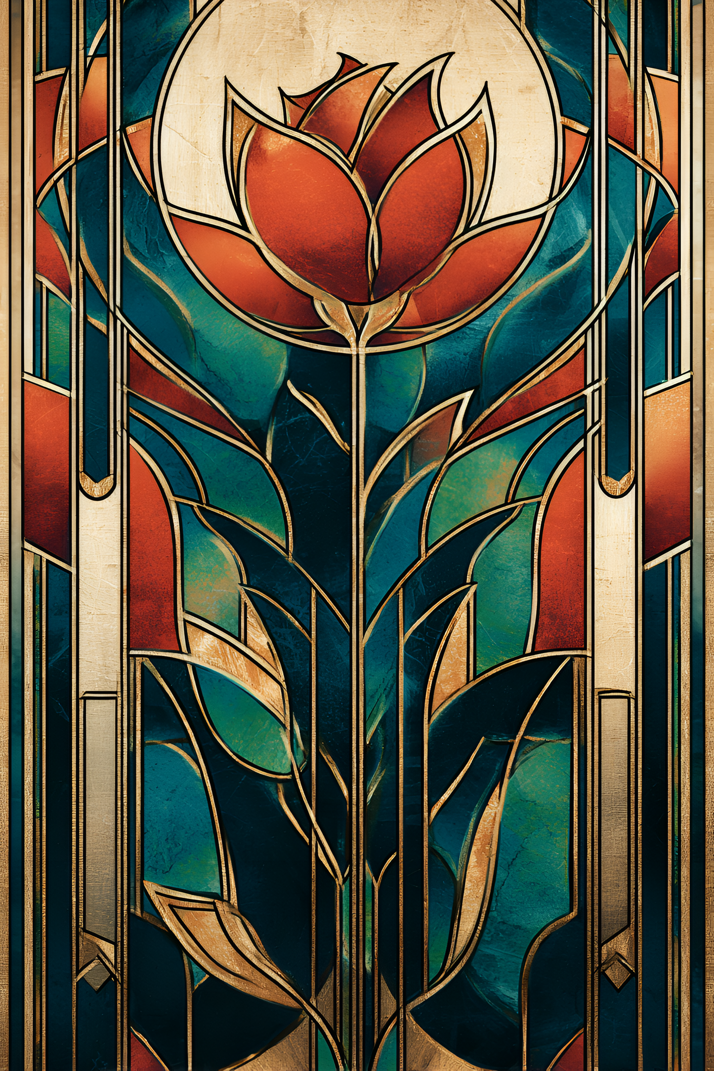 Poster de décoration murale vitrail art déco affiche contemporaine florale solaire