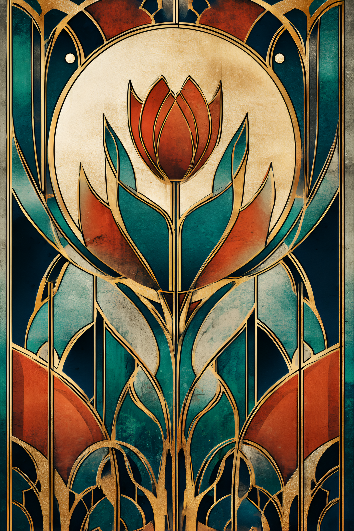 Poster de décoration murale vitrail art déco affiche contemporaine florale solaire