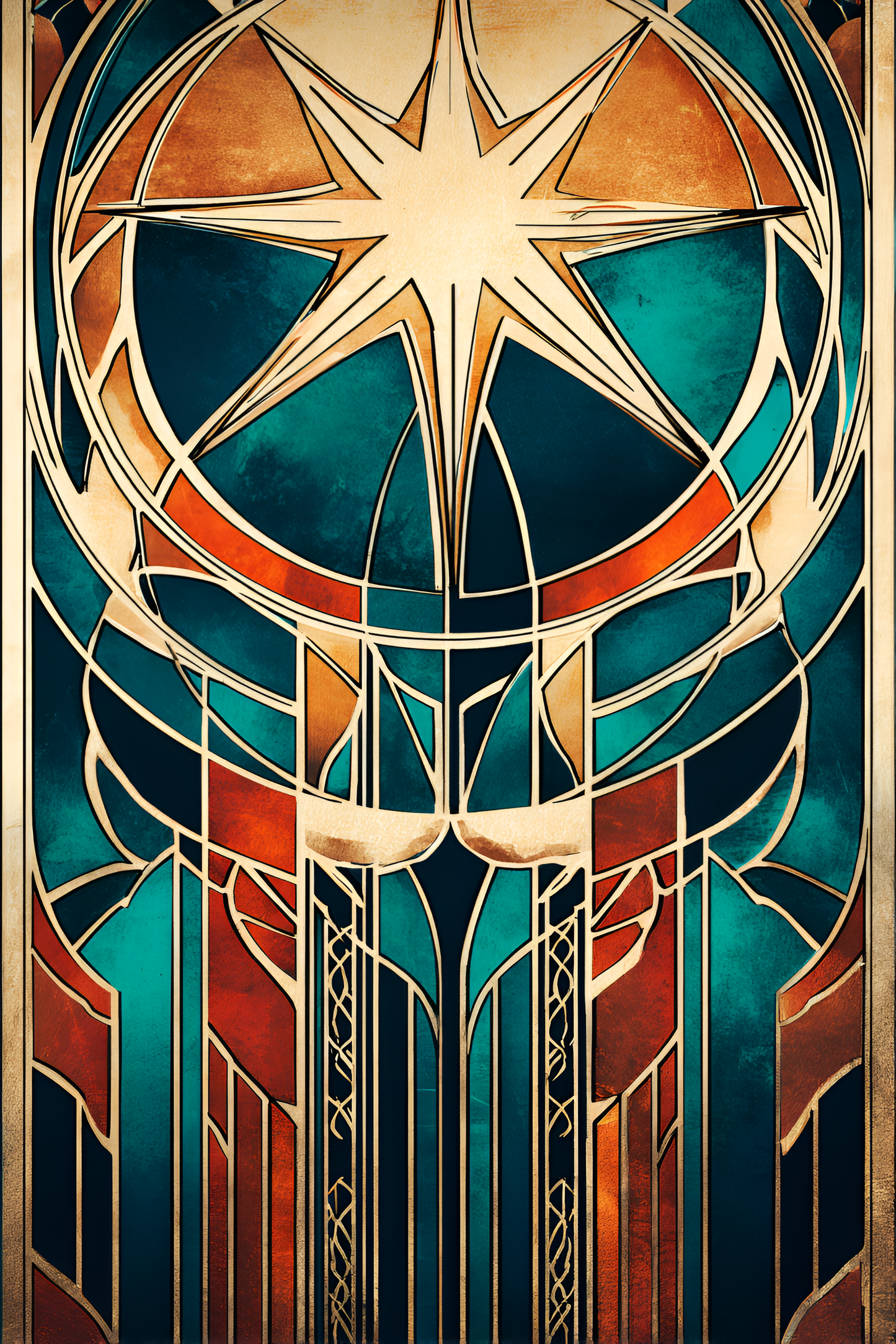 Poster de décoration murale vitrail art déco affiche contemporaine florale solaire