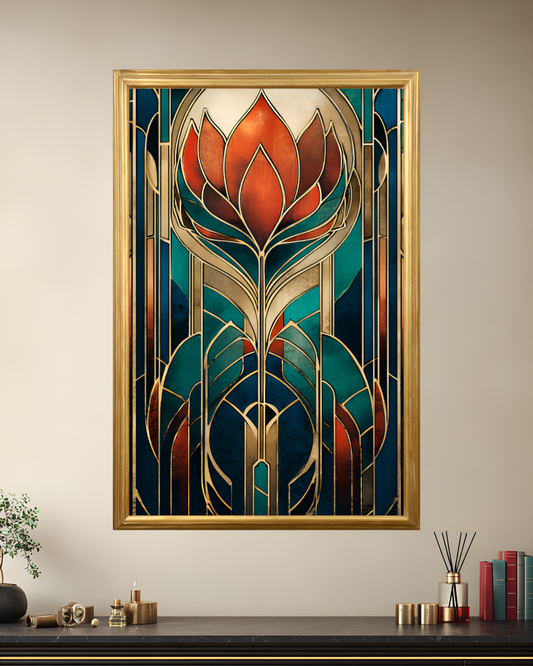 Poster de décoration murale vitrail art déco affiche contemporaine florale solaire