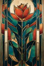 Poster de décoration murale vitrail art déco affiche contemporaine florale solaire