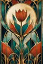 Poster de décoration murale vitrail art déco affiche contemporaine florale solaire