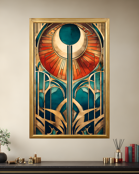 Poster de décoration murale vitrail art déco affiche contemporaine florale solaire
