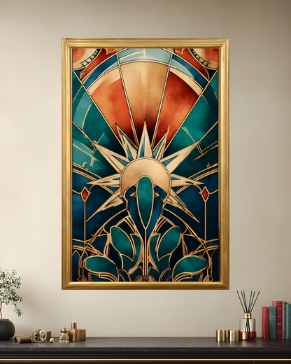 Poster de décoration murale vitrail art déco affiche contemporaine florale solaire