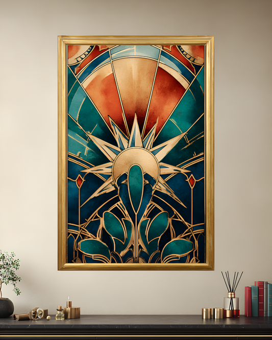 Poster de décoration murale vitrail art déco affiche contemporaine florale solaire